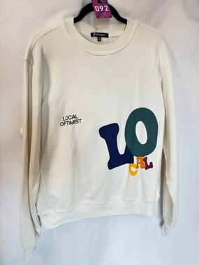 NWT Mad Happy Local Optimist "Local" Graphic Crewneck Sweatshirt - Cream--sz Med